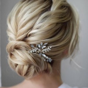 4 piece Silver Leaf protein Rhinestone Marquise-shaped U-shaped Hair Clip